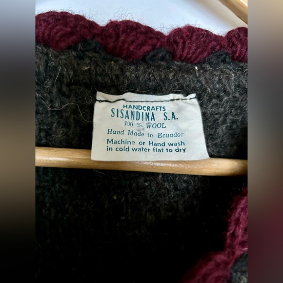 Vintage Ecuador Handmade 100% Wool Oversized Cardigan Sweater, Grey, SISANDINA - Picture 3 of 16